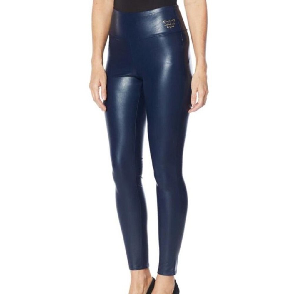 Laila Ali High-Rise Faux Leather Legging Navy Women's Size Small